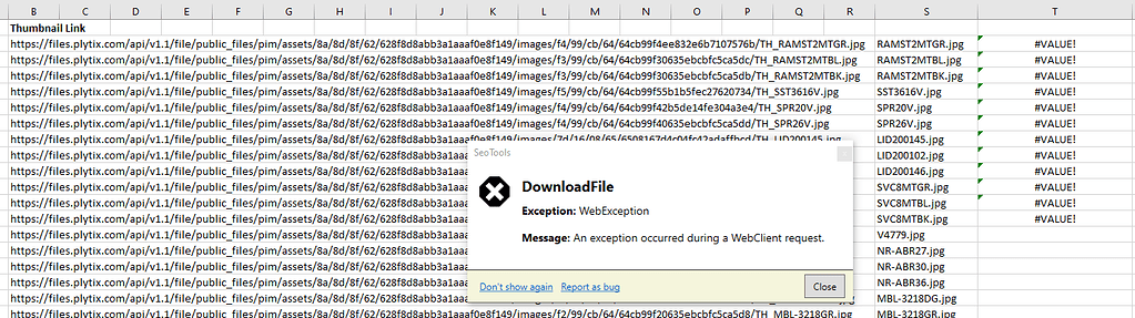 Total File Download Error DownloadFile error - Support - SeoTools for Excel - Community